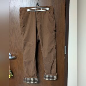 Brown Canvas Fleece Lined Carpenter Utility Pants Men's 34 x 34 Work Wear